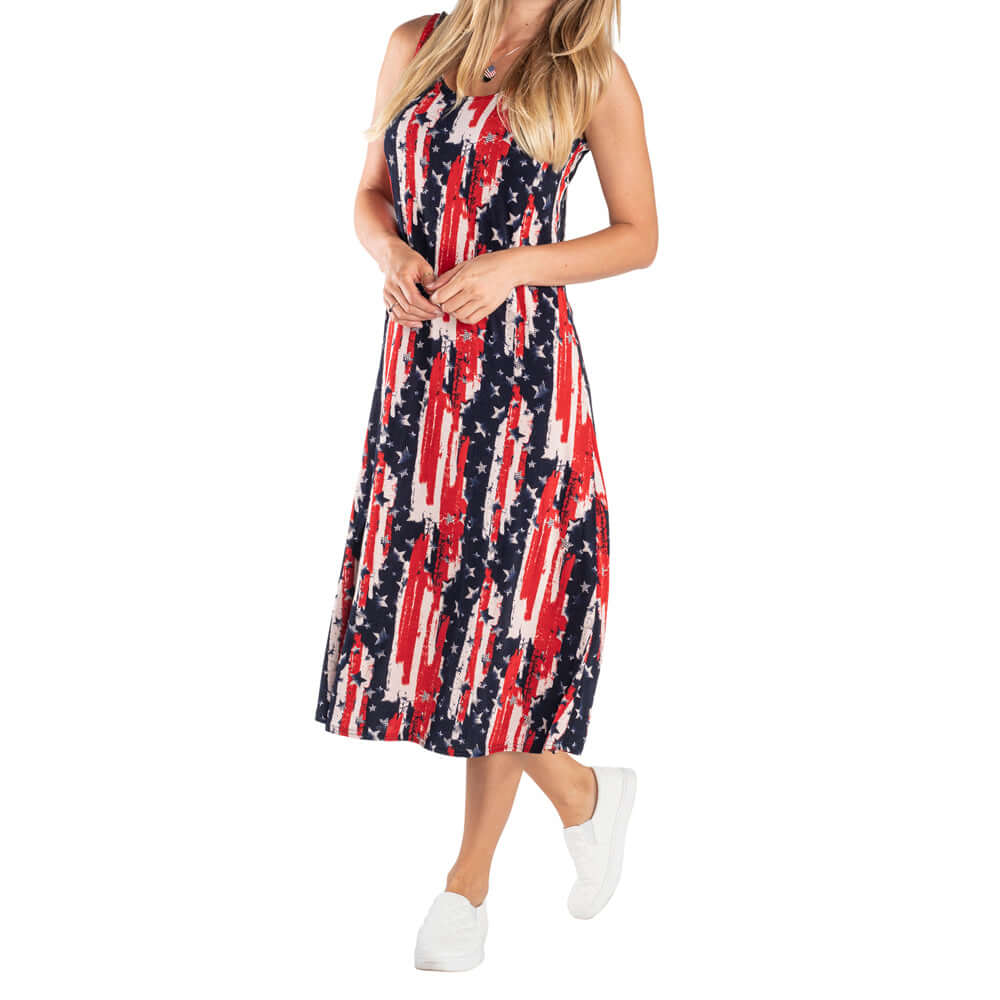 Women's Made in USA Stars and Stripes Tea Length Tank Dress