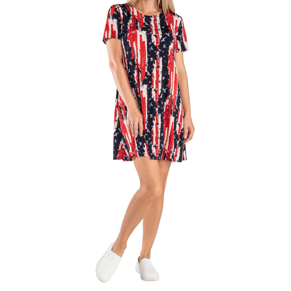 Women's Made in USA Stars and Stripes Short Sleeve Travel Dress