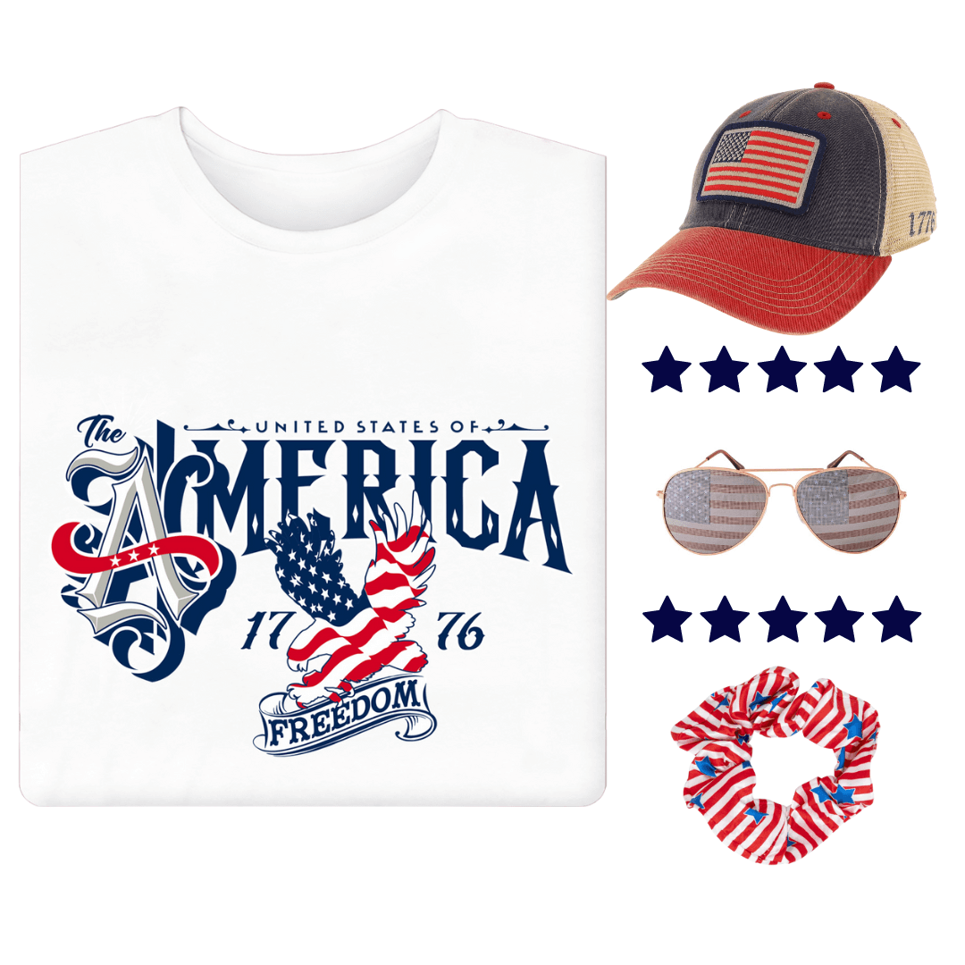 Women's Freedom T-Shirt, Hat, Sunglasses and Scrunchie Bundle