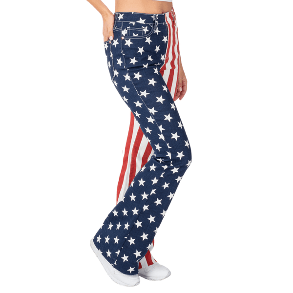 Judy Blue American Flag Print Flare Jeans – High Waist Red White & Blue Pants