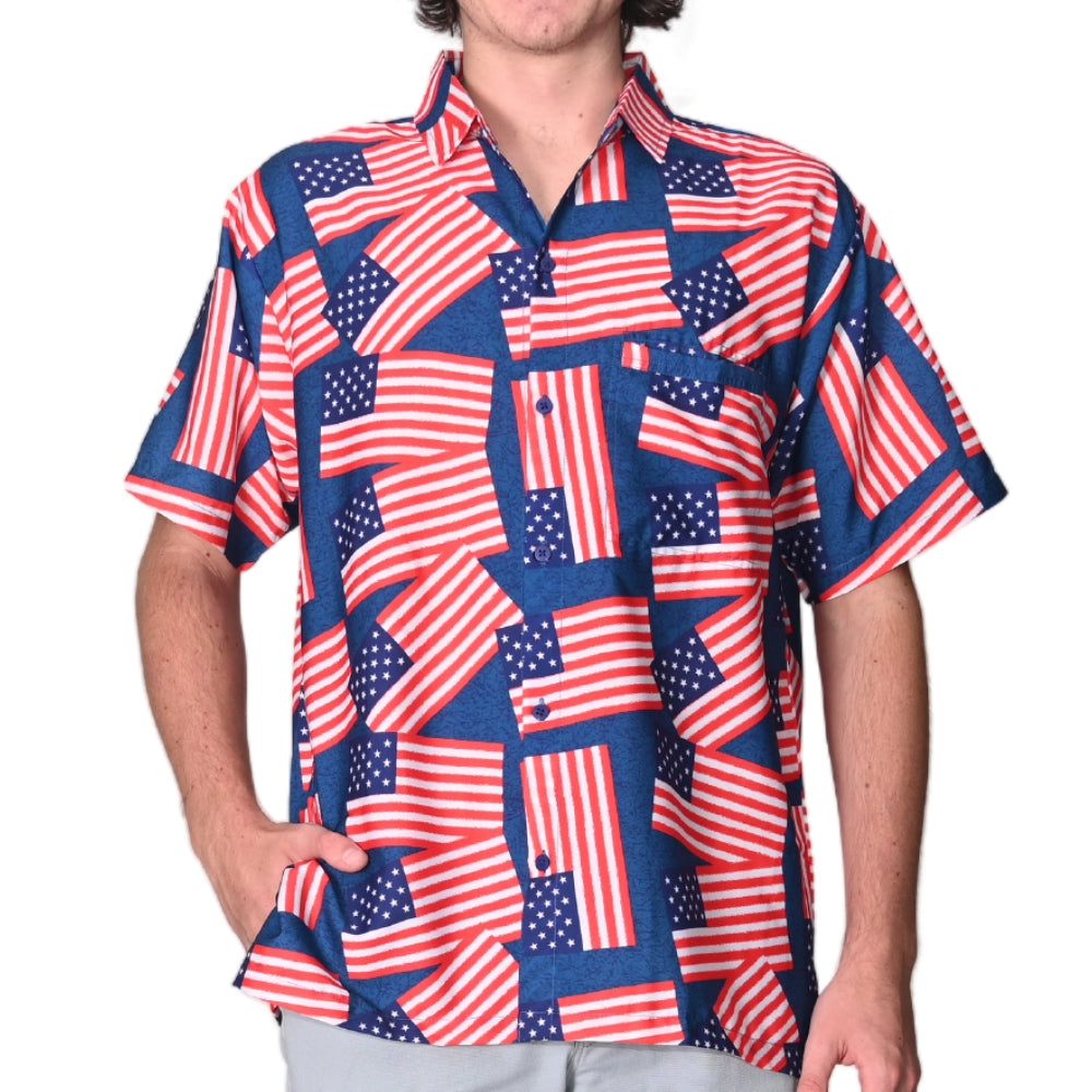 Men's Patriotic  Flag Print Hawaiian Shirt