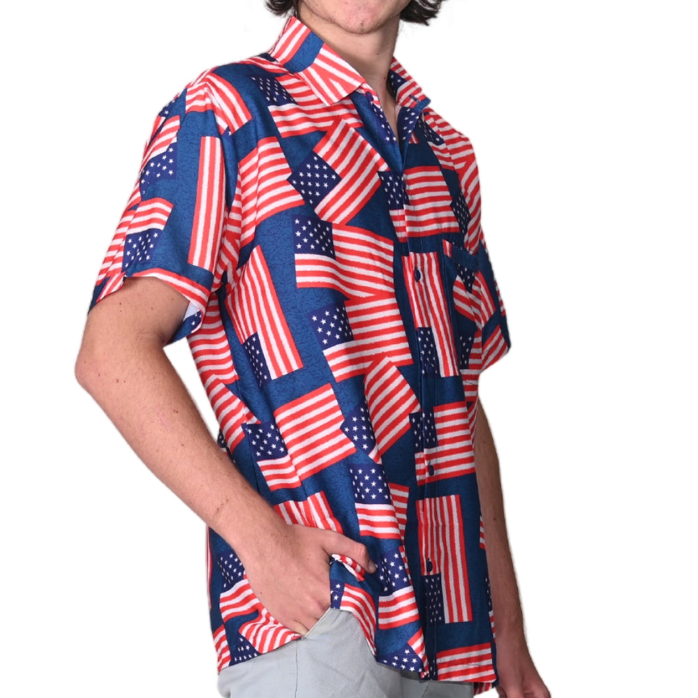 Men's Patriotic  Flag Print Hawaiian Shirt