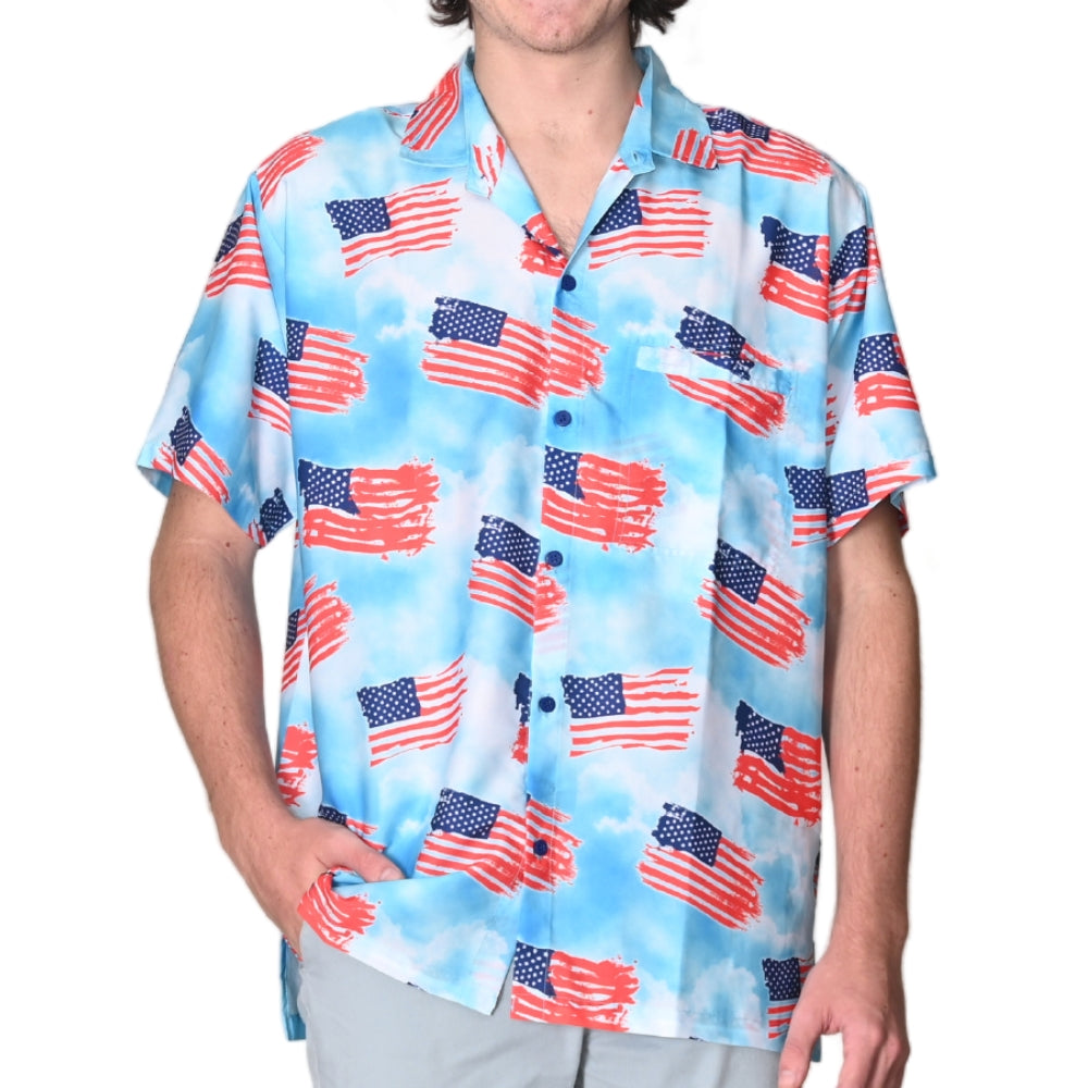 Men's Patriotic Cloud Flag Print Hawaiian Shirt