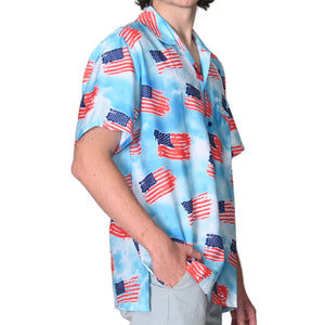 Men's Patriotic Cloud Flag Print Hawaiian Shirt