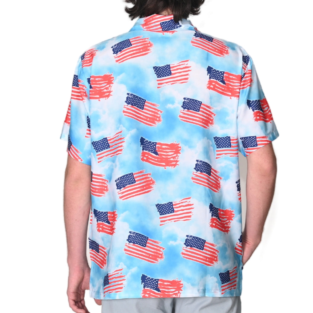 Men's Patriotic Cloud Flag Print Hawaiian Shirt