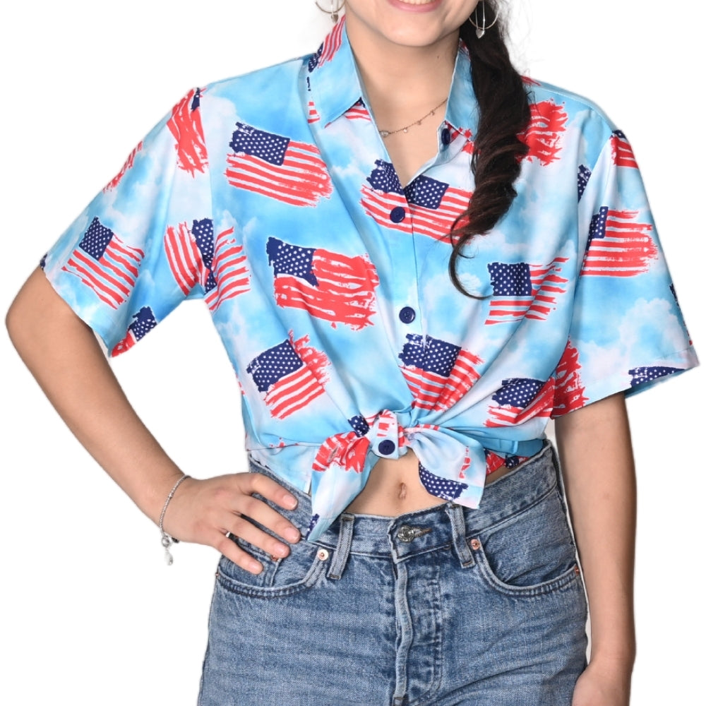 Women's Patriotic Cloud Flag Hawaiian Shirt