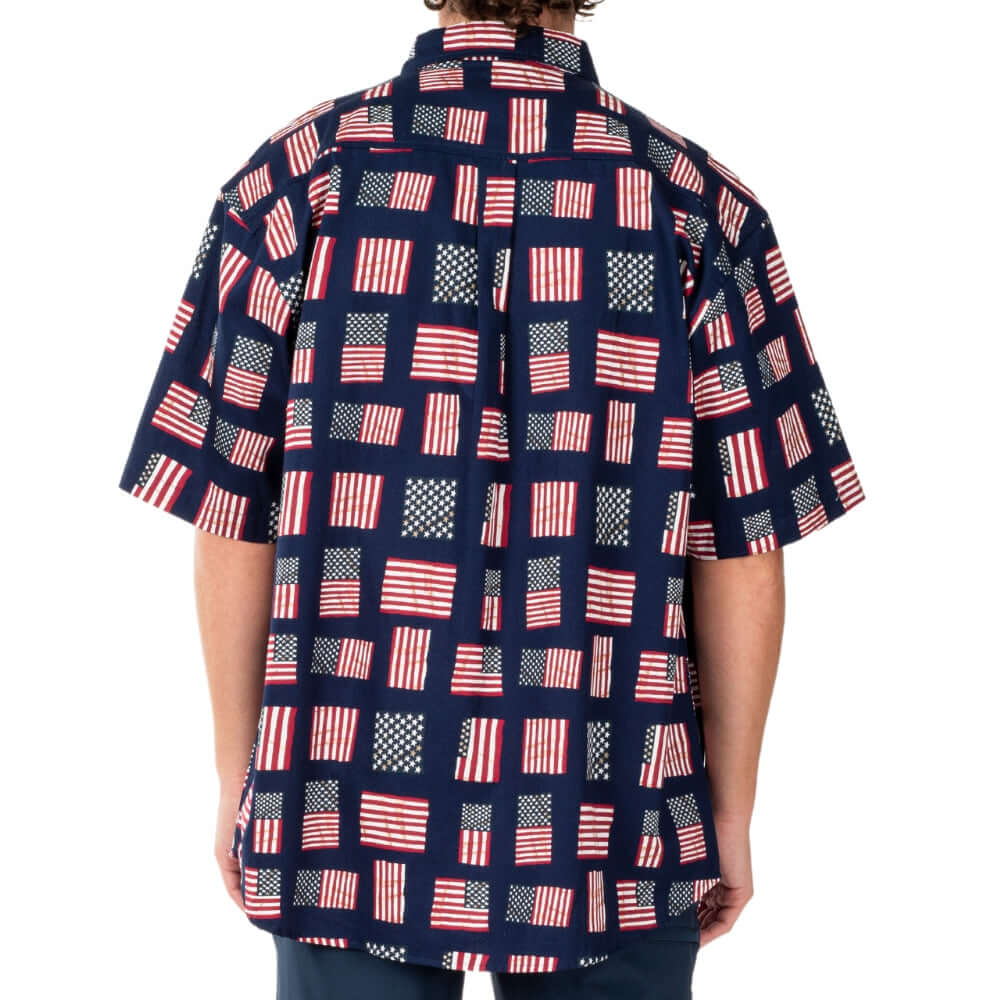 Men's Flag Print Button Up Short Sleeve Shirt