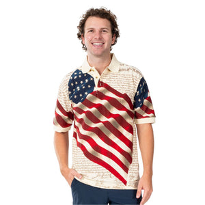 Men's Patriotic American Waving Flag 100% Cotton Polo Shirt
