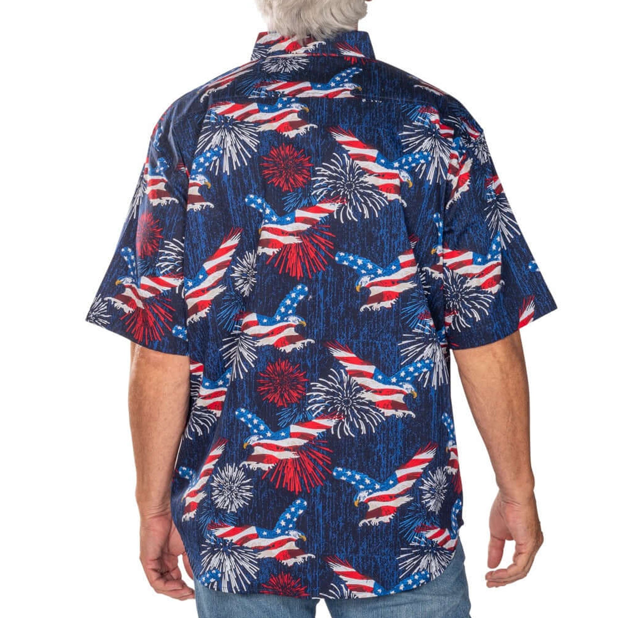 Men's Eagle Fireworks 100% Cotton Button Down Short Sleeve Shirt