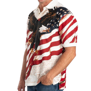 Men's Eagle Soaring American Flag 100% Cotton Polo Shirt