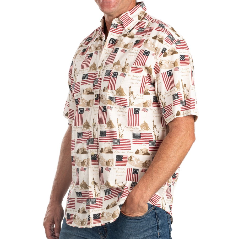 Men's 100% Cotton Liberty Flag  Button Down Shirt