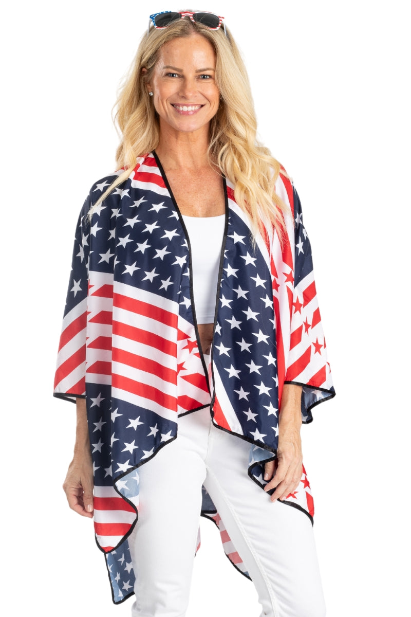 Kimono Cape American Flag with Dark Piping Kimono Cape American Flag with Dark Piping