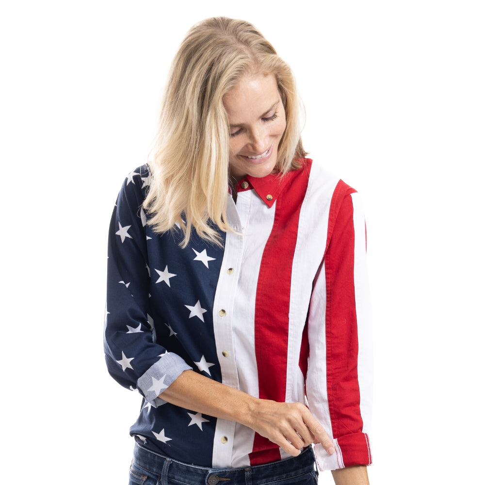 Women's Stars and Stripes 100% Cotton Long Sleeve Top