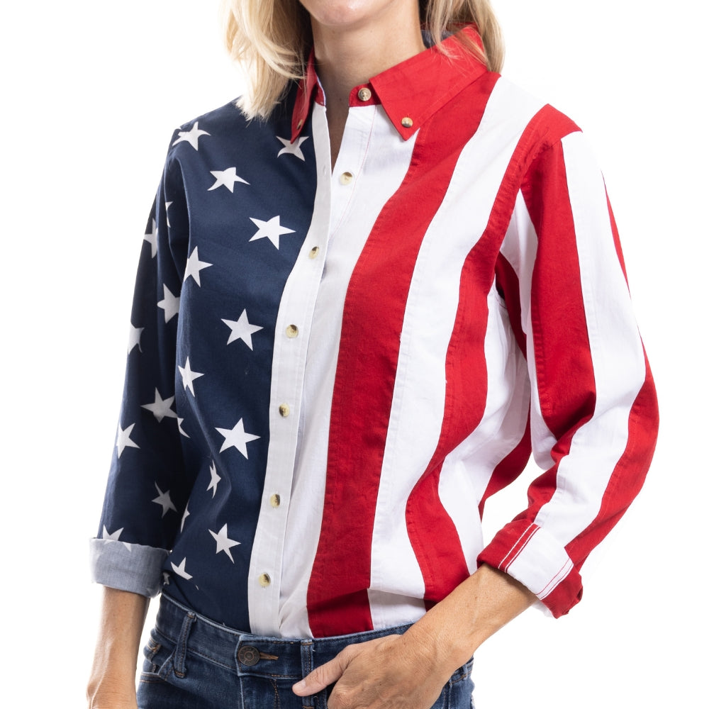 Women's Stars and Stripes 100% Cotton Long Sleeve Top