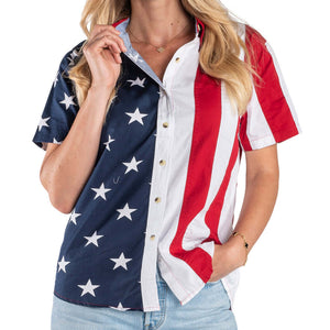 Women's Stars and Stripes 100% Cotton Short Sleeve Top
