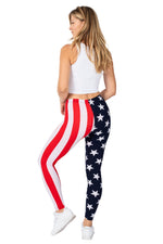 Load image into Gallery viewer, Women&#39;s American Flag Patriotic Leggings with Bracelet
