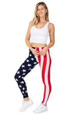 Load image into Gallery viewer, Women&#39;s American Flag Patriotic Leggings with Bracelet
