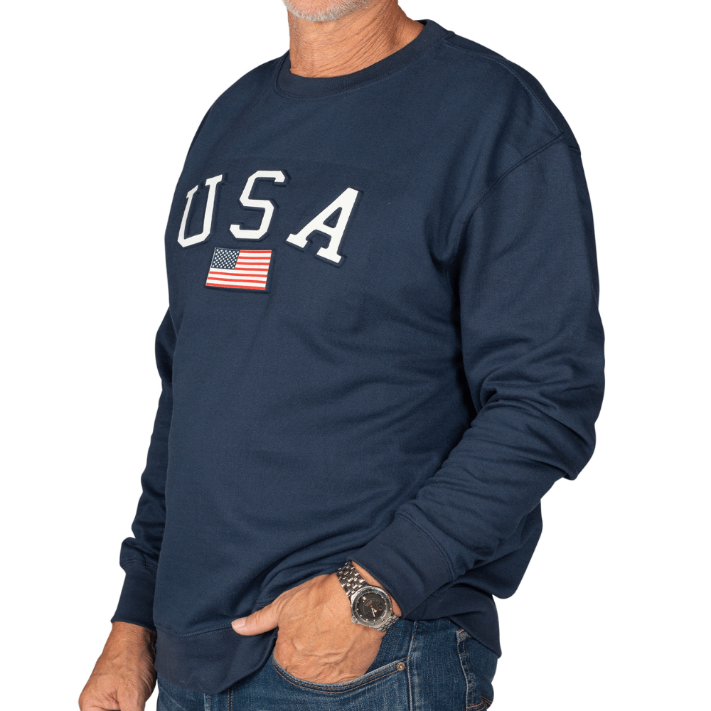 Unisex Embossed USA Crewneck Fleece Sweatshirt