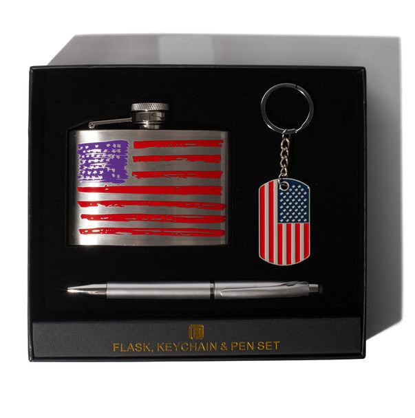 Patriotic Flask, Pen, and Keychain Set