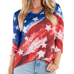 Load image into Gallery viewer, Women&#39;s Water Color Stars and Stripes 3/4 Sleeve Criss Cross Top
