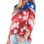 Load image into Gallery viewer, Women&#39;s Water Color Stars and Stripes 3/4 Sleeve Criss Cross Top
