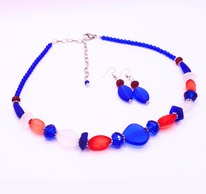 Made in USA Red, White, and Blue Seaglass Necklace and Earrings Set