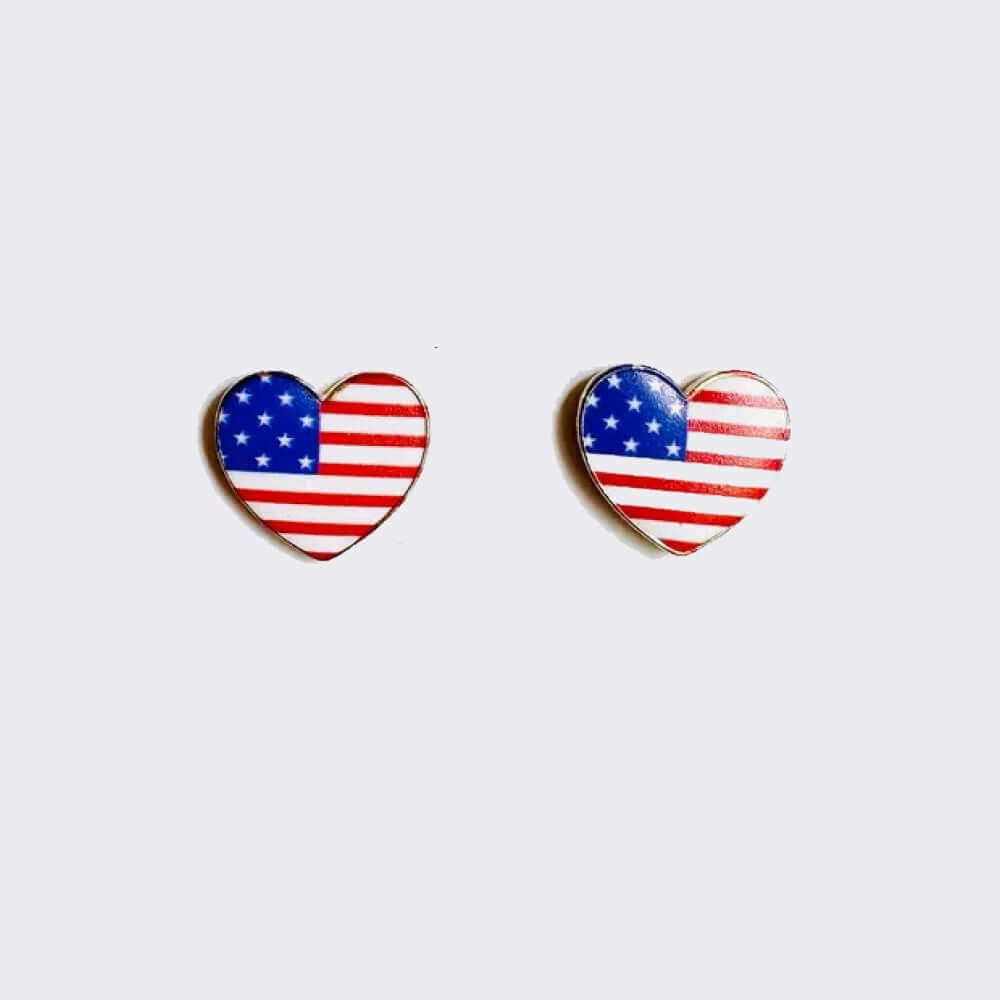 Made in USA Heart Flag Stud Earrings