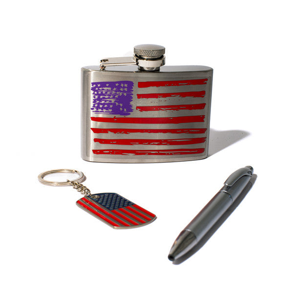 Patriotic Flask, Pen, and Keychain Set