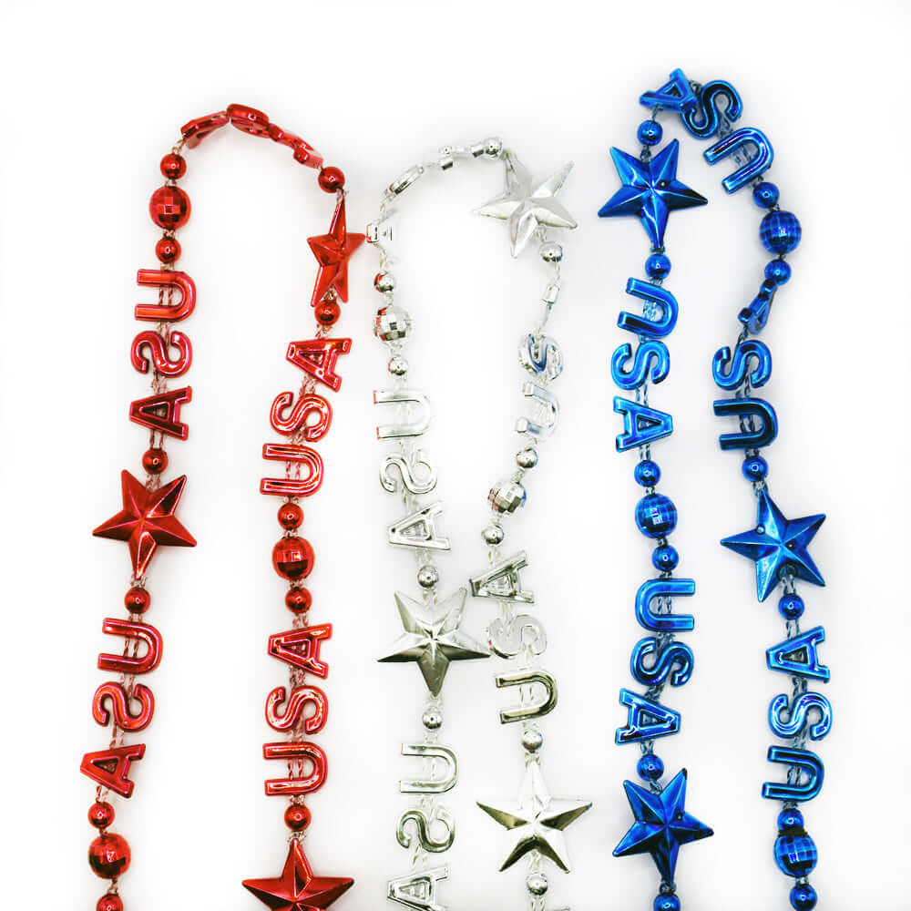USA Metallic Mardi Gras Bead Necklaces Pack of 12