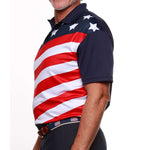 Load image into Gallery viewer, Men&#39;s Made in USA Diagonal Flag Tech Polo Shirt
