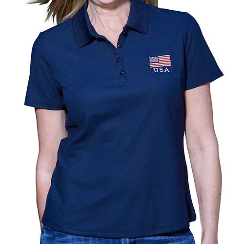 Ladies 3 Button Patriotic Polo Shirt Navy - The Flag Shirt