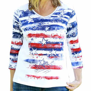 Womens Freedom Ring V-Neck Top - The Flag Shirt