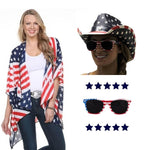 Load image into Gallery viewer, Women&#39;s Patriotic Vest, Cowboy Hat, and Sunglasses Bundle
