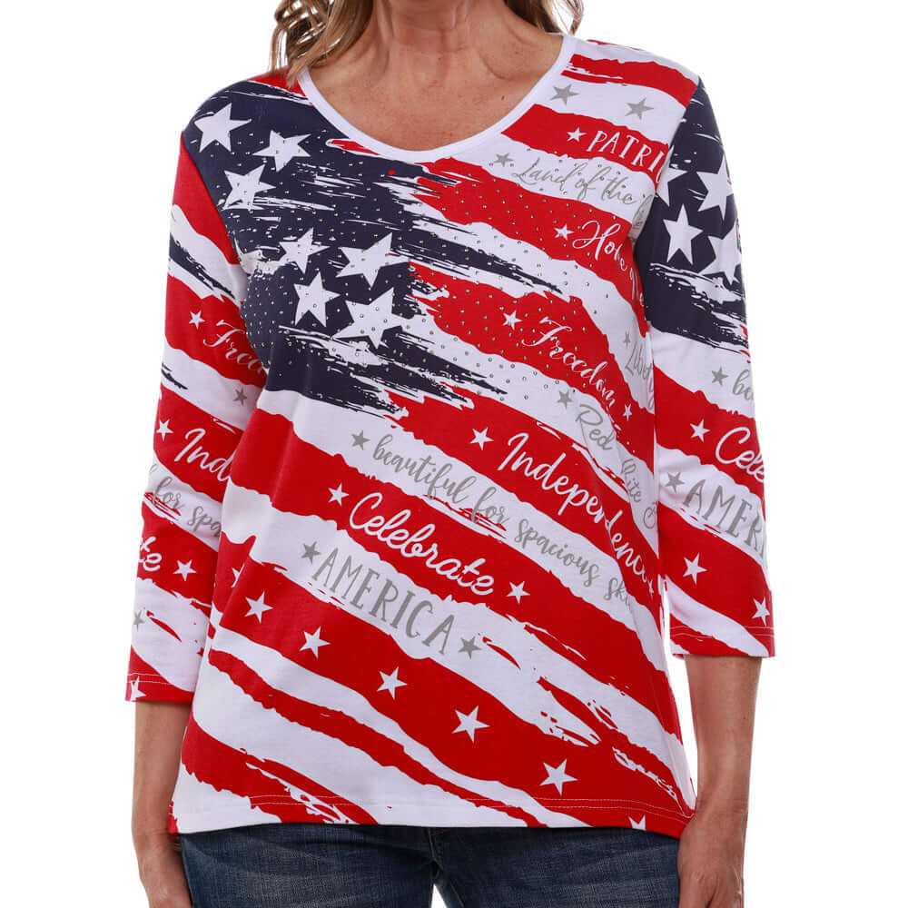 Women's Celebrate America 3/4 Sleeve Top