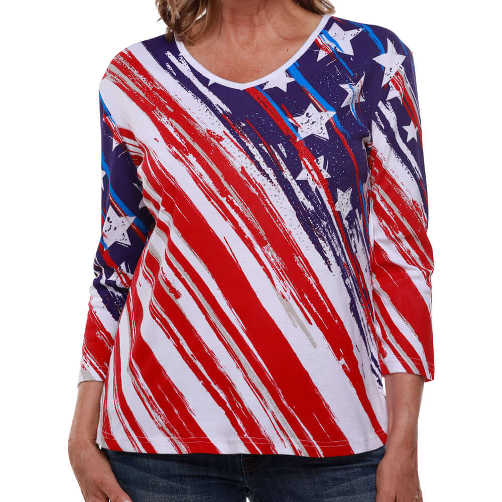 Women's Stars and Stripes 3/4 Sleeve Top
