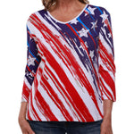 Load image into Gallery viewer, Women&#39;s Stars and Stripes American Flag 3/4 Sleeve Top
