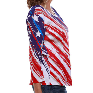 Women's Stars and Stripes American Flag 3/4 Sleeve Top