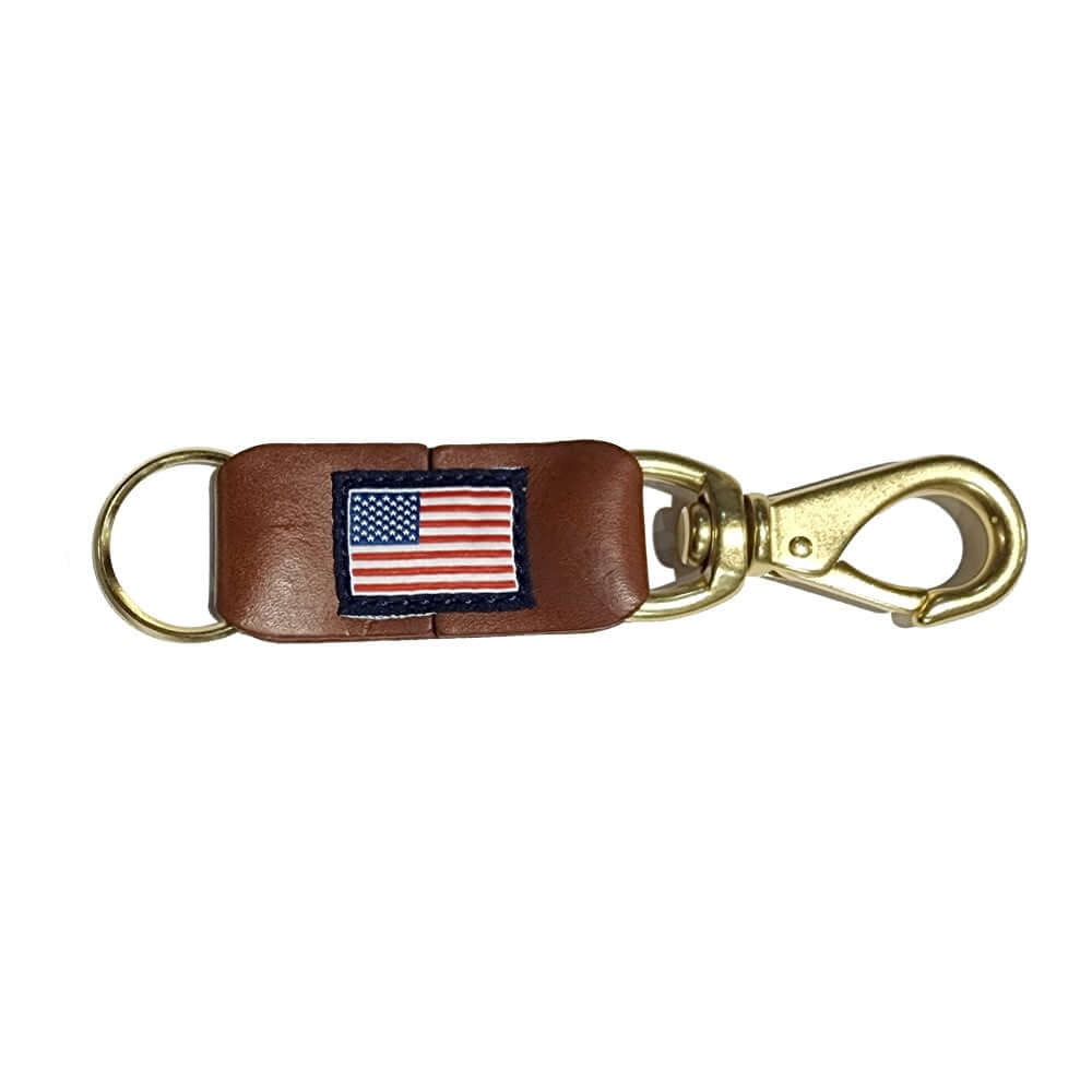American Flag Leather Brass Key Ring Made in USA