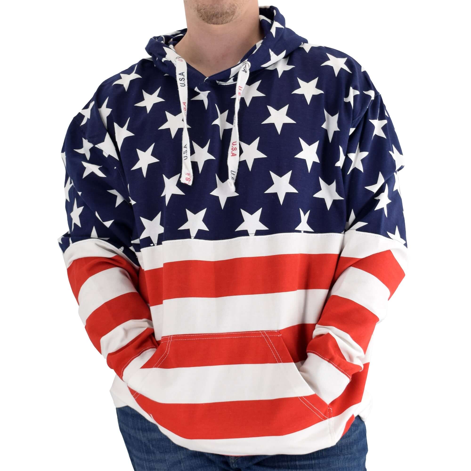 USA Patriotic American Flag Hoodie Sweatshirt Red White Blue