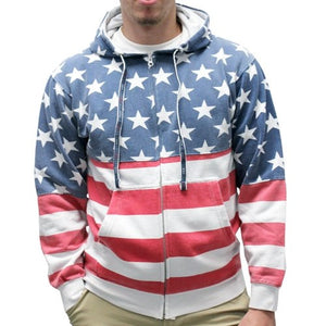 Mens Patriotic Stars Hoodie- Full Zip - The Flag Shirt
