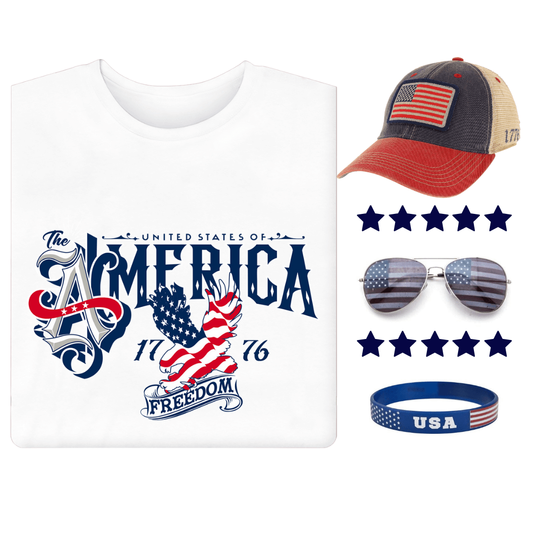 Men's Freedom T-Shirt, Hat, Sunglasses and Wristband Bundle