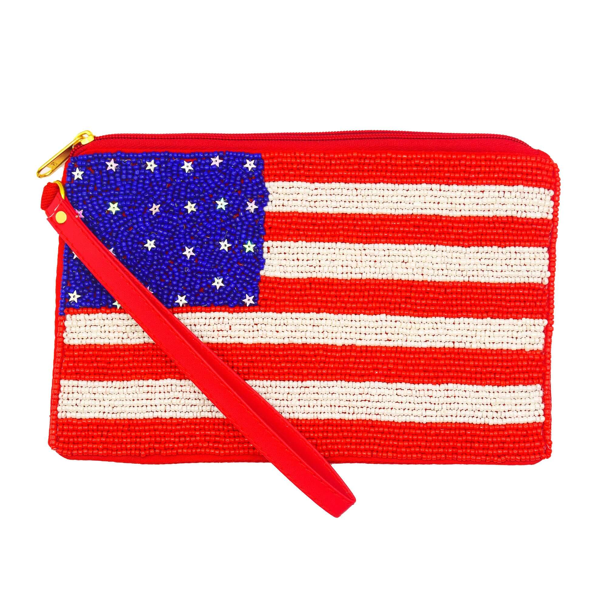 USA Flag Beaded Wristlet
