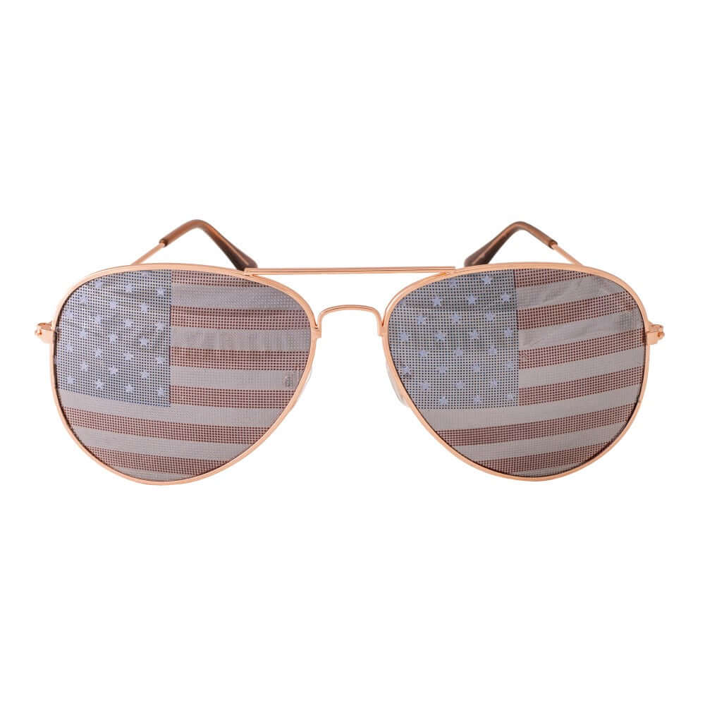 USA Flag Lens Aviator Sunglasses- Rose Gold