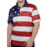 Load image into Gallery viewer, Horizontal American Flag Mens Tech Polo Shirt - The Flag Shirt
