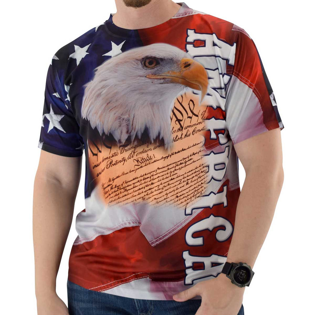 America and Eagle Head Sublimation Mens Tee - theflagshirt