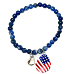 Load image into Gallery viewer, Made in USA Blue Stone Bracelet with Flag Charm
