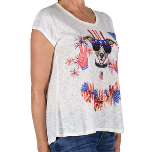 Women's Made in USA Cap Sleeve Patriotic Dog Top