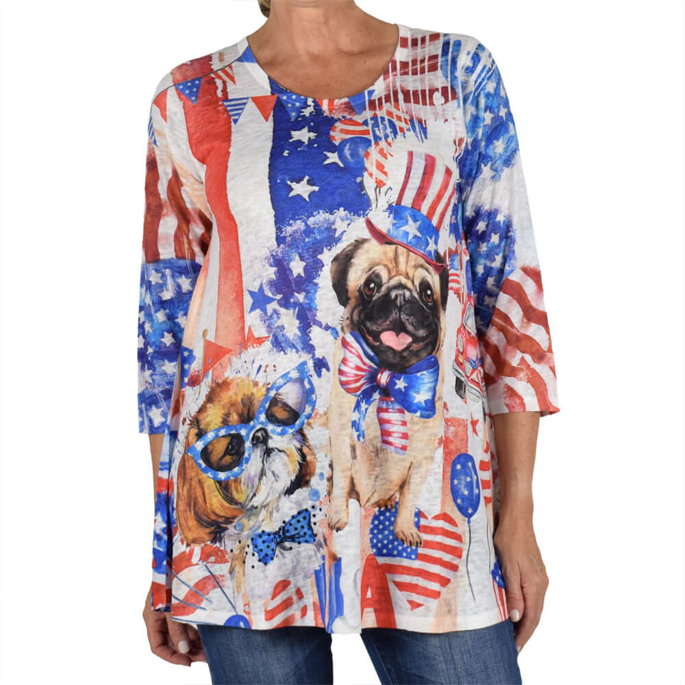 Women's Made in USA Patriotic Pug Party Tunic