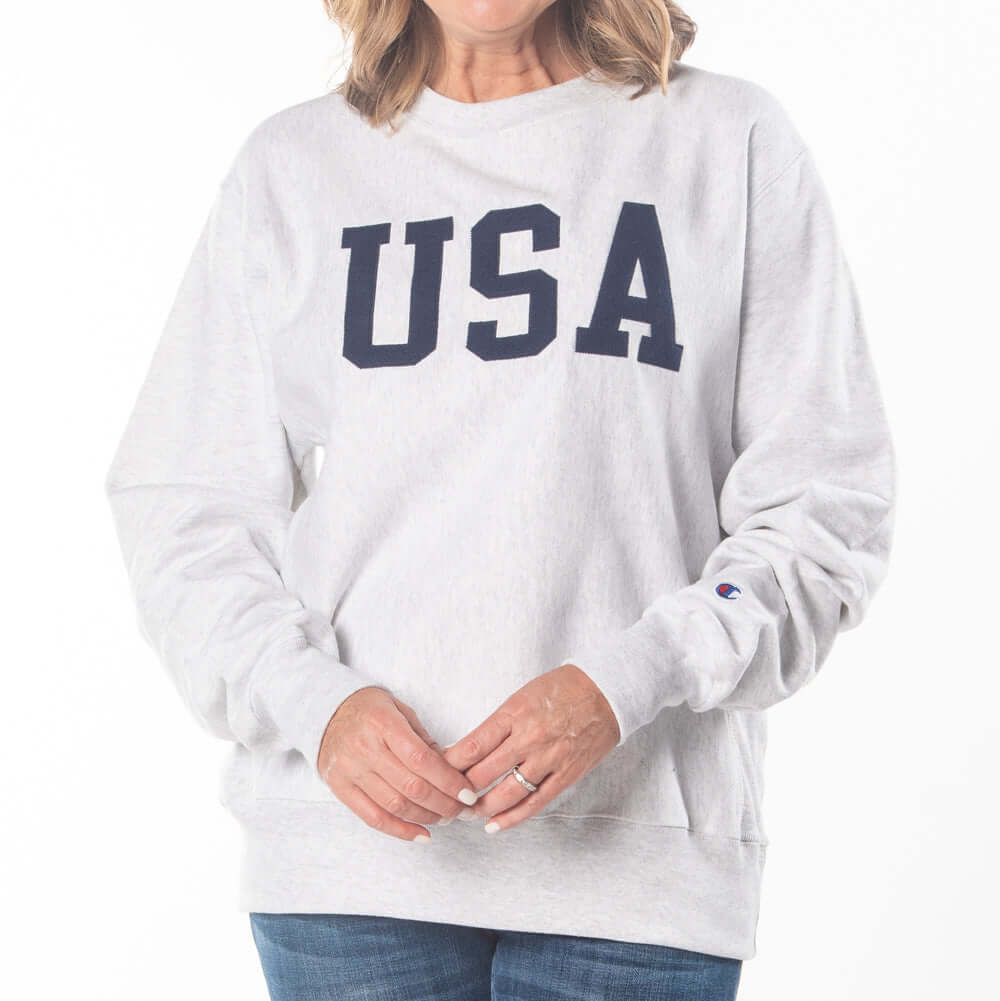 The – Shirt Flag Sweatshirt Weave Unisex USA Grey Reverse Silver Champion Crew