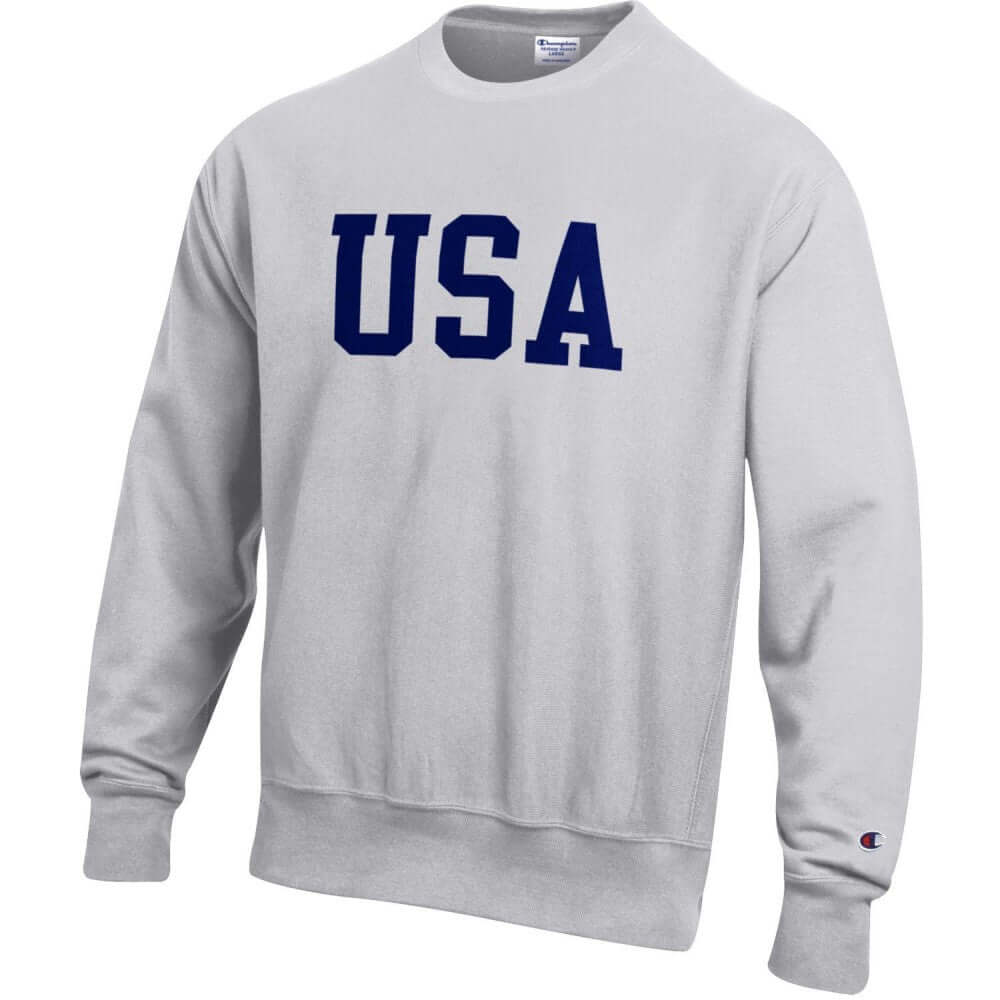 Unisex Silver Grey Champion Sweatshirt Weave Flag – USA Crew Shirt The Reverse